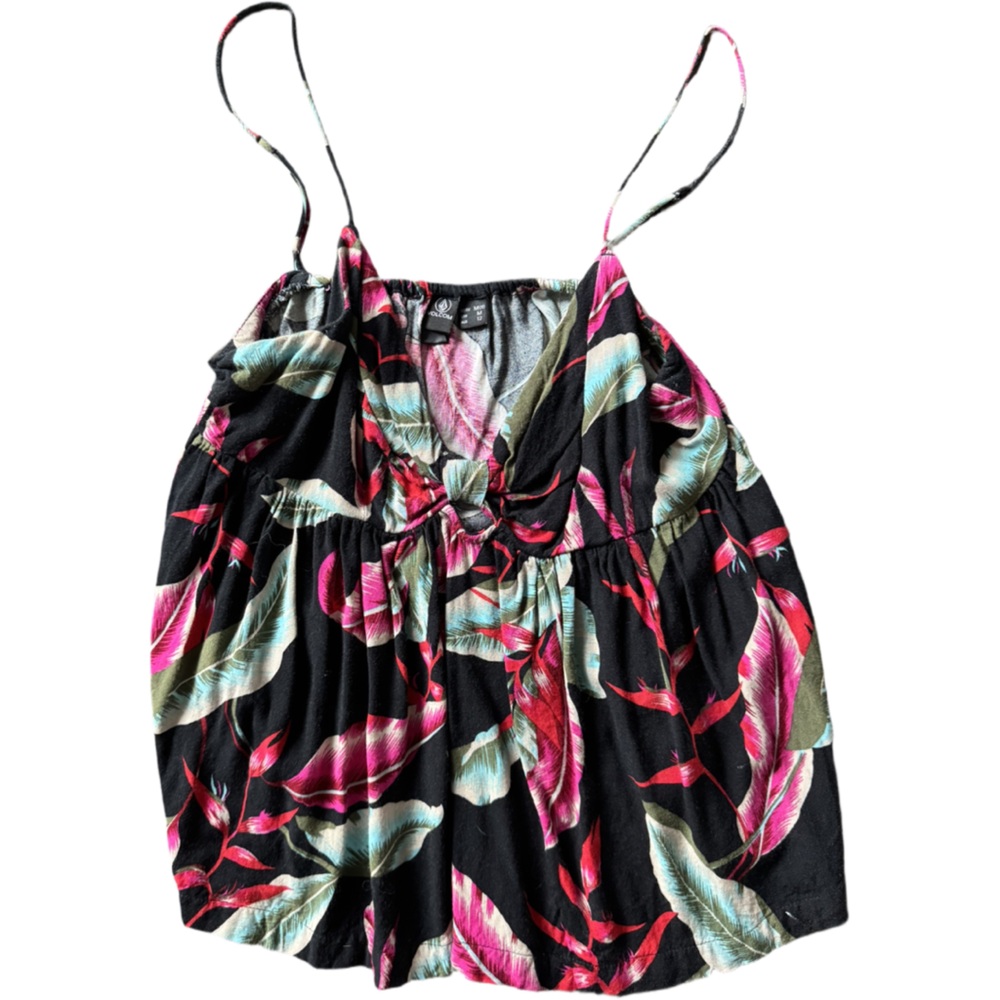 Volcom Black and Pink Leaf Swim Cover-Up